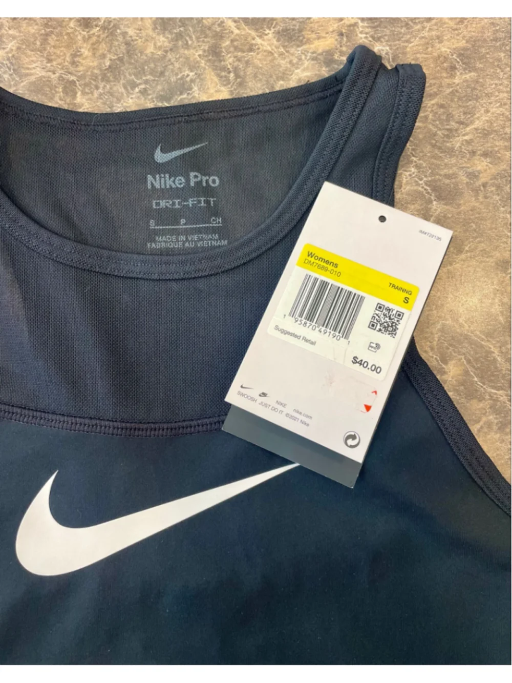 Nike Pro Dri-FIT Crop Training Tank Women S Black White DM7689-010 NWT